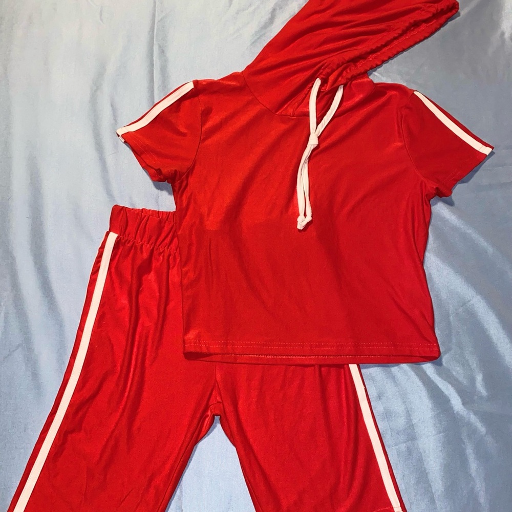 Feathers Red Hoodie with White Drawstring